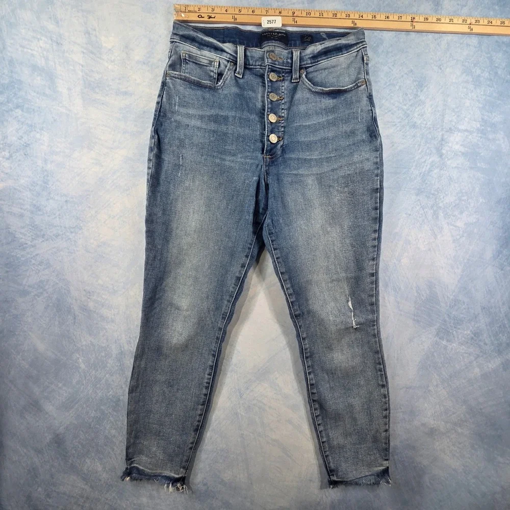 Lucky Brand Womens High Rise Skinny Ankle Jeans Button Fly Raw Hem Blue Sz 10/30